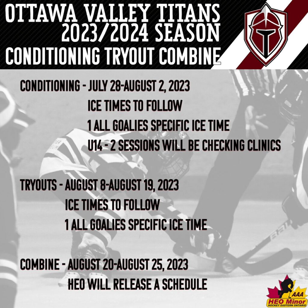2023/2024 Conditioning and Tryout Schedule Ottawa Valley Titans